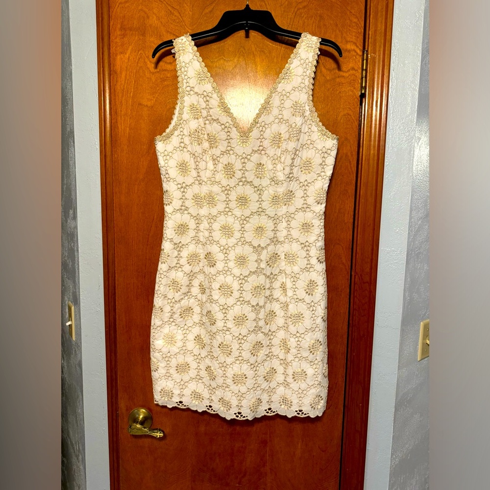 Lily Pulitzer gold and white dress.  New with tags.  Size 8.